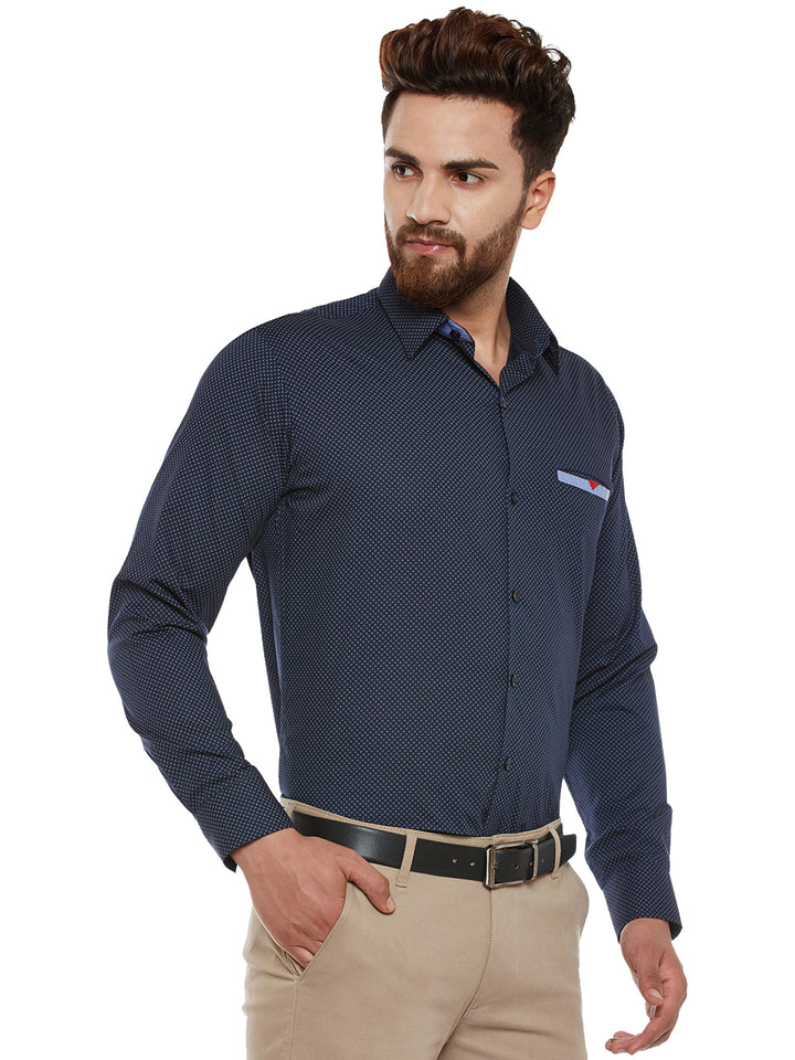 Men Navy Printed Pure Cotton Slim Fit Casual Shirt