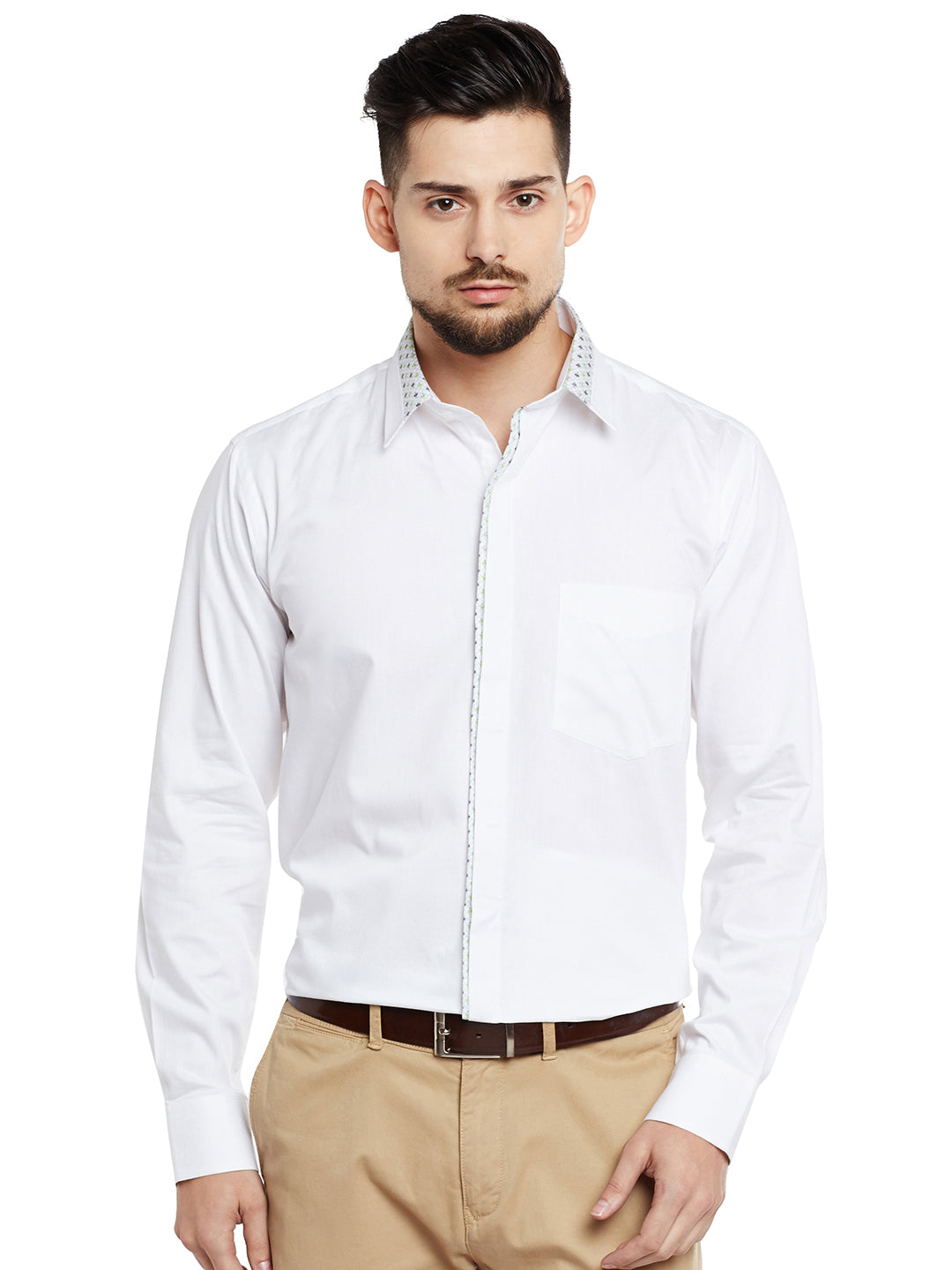 Men White Solid Pure Cotton Pure Cotton Slim Fit Party Wear Formal Shirt