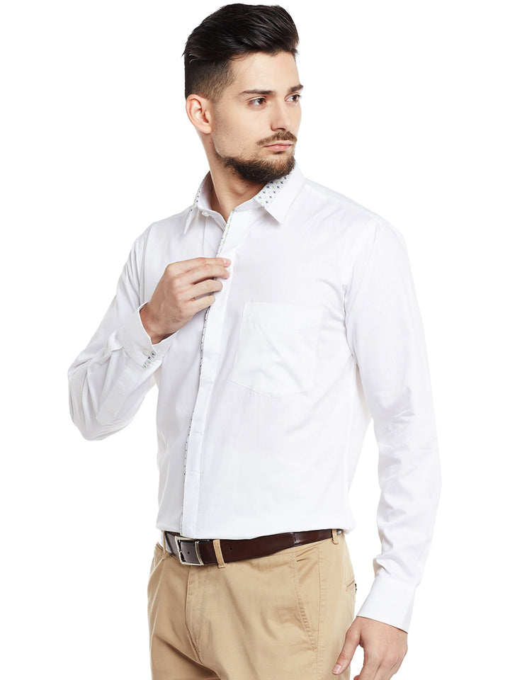 Men White Solid Pure Cotton Pure Cotton Slim Fit Party Wear Formal Shirt