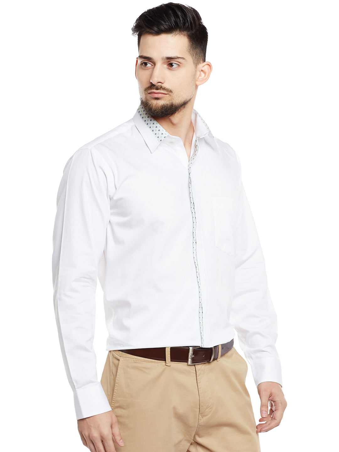 Men White Solid Pure Cotton Pure Cotton Slim Fit Party Wear Formal Shirt