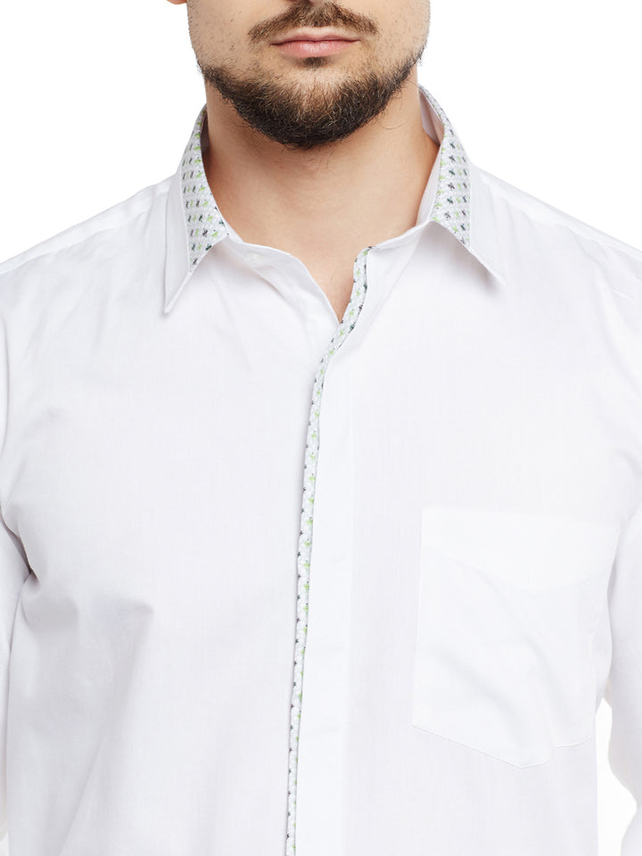 Men White Solid Pure Cotton Pure Cotton Slim Fit Party Wear Formal Shirt