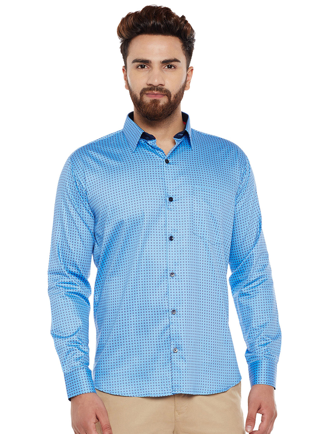 Men Blue Printed Pure Cotton Slim Fit Casual Shirt