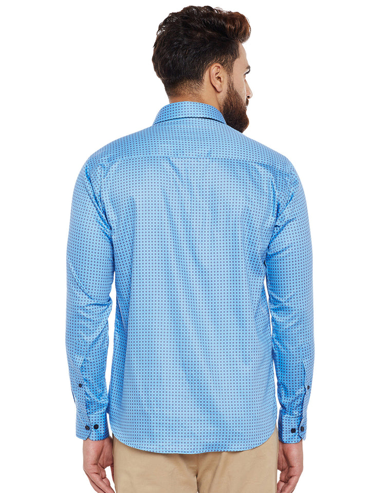 Men Blue Printed Pure Cotton Slim Fit Casual Shirt
