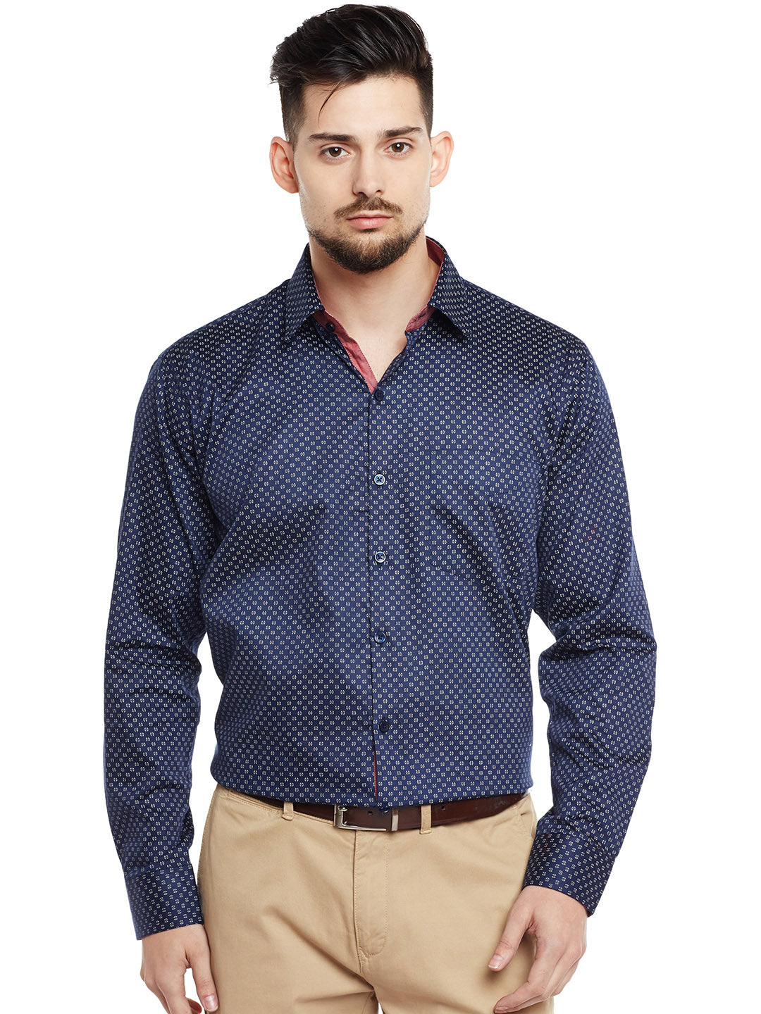 Men Navy Printed Pure Cotton Pure Cotton Slim Fit Formal Shirt