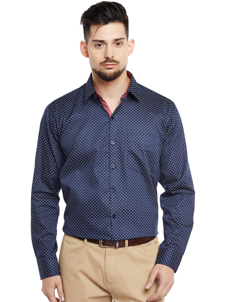 Men Navy Printed Pure Cotton Pure Cotton Slim Fit Formal Shirt