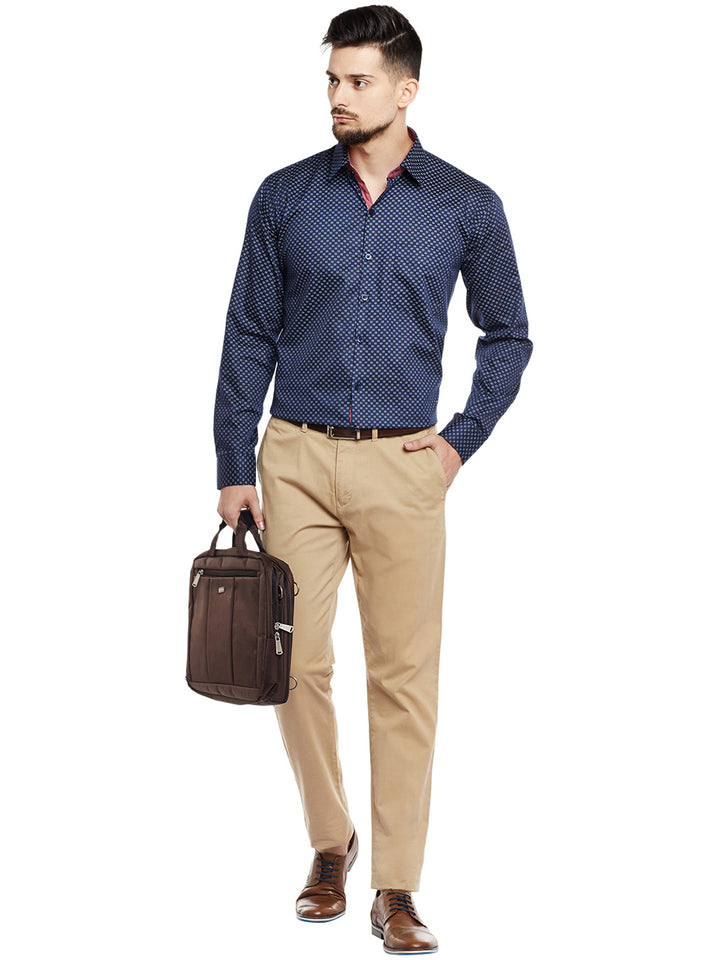 Men Navy Printed Pure Cotton Pure Cotton Slim Fit Formal Shirt