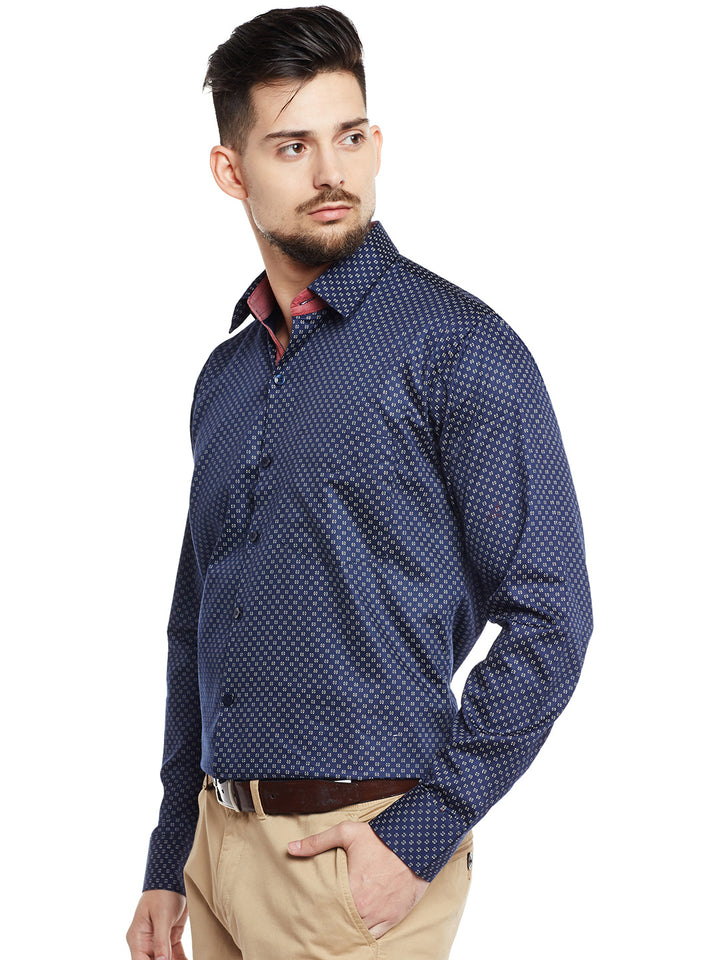 Men Navy Printed Pure Cotton Pure Cotton Slim Fit Formal Shirt