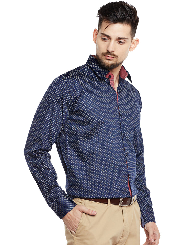 Men Navy Printed Pure Cotton Pure Cotton Slim Fit Formal Shirt