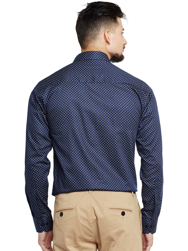 Men Navy Printed Pure Cotton Pure Cotton Slim Fit Formal Shirt