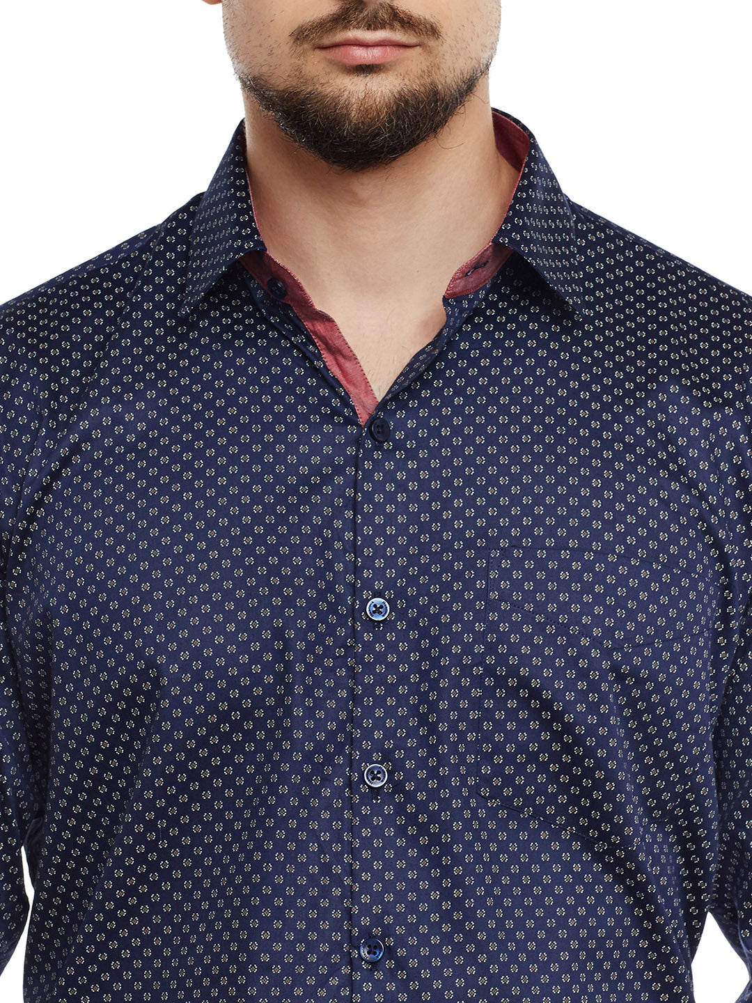 Men Navy Printed Pure Cotton Pure Cotton Slim Fit Formal Shirt