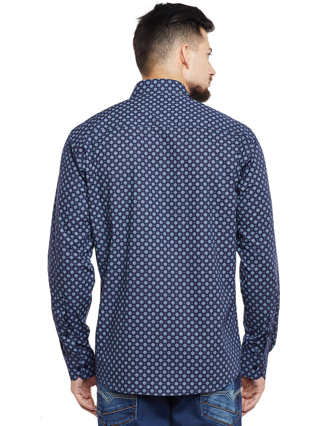 Men Navy Printed Pure Cotton Pure Cotton Slim Fit Casual Shirt