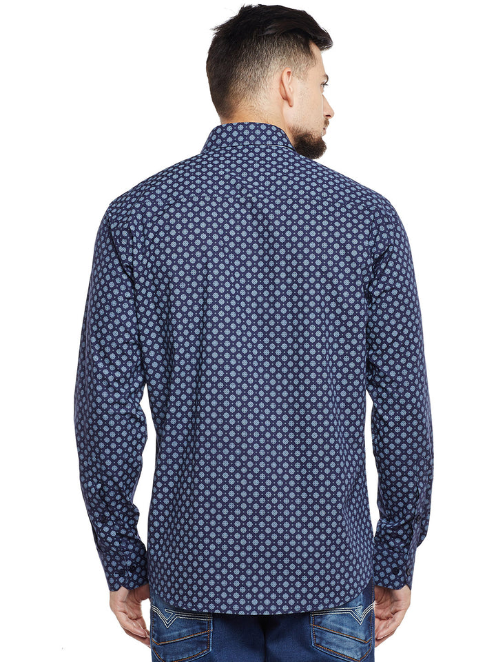 Men Navy Printed Pure Cotton Pure Cotton Slim Fit Casual Shirt