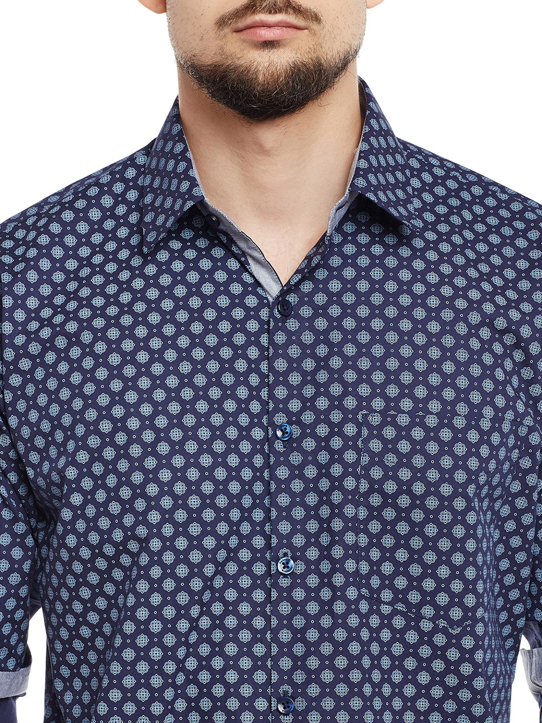 Men Navy Printed Pure Cotton Pure Cotton Slim Fit Casual Shirt