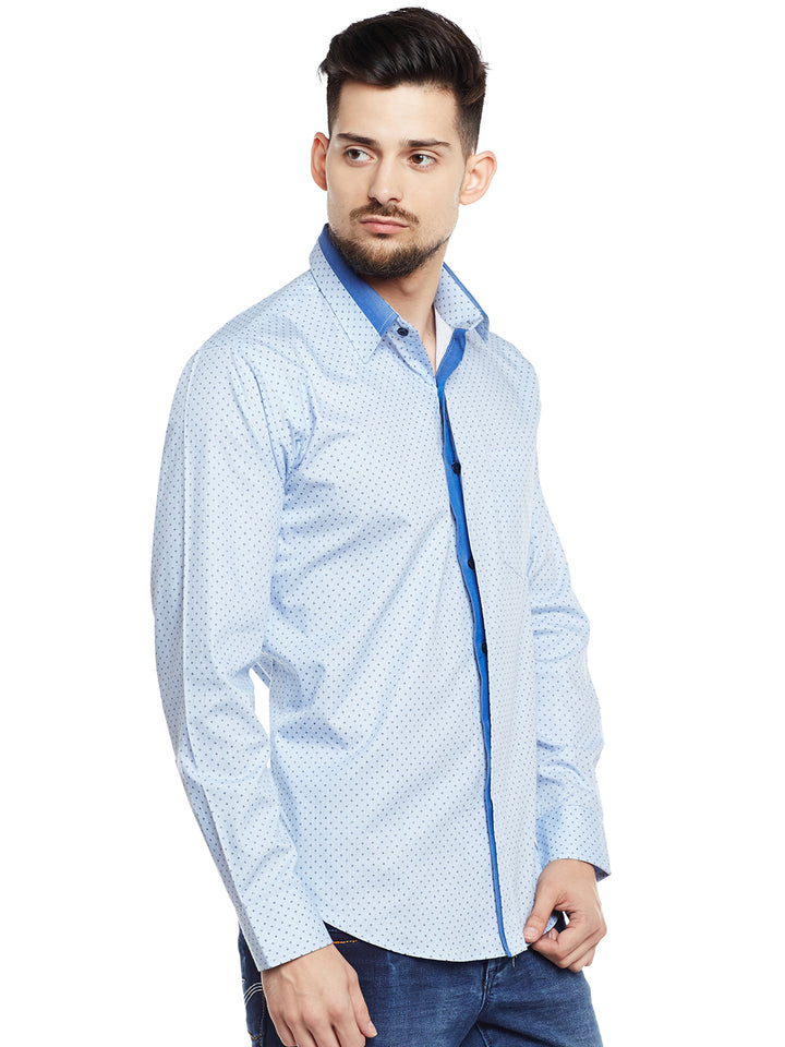 Men Sky Blue Printed Pure Cotton Pure Cotton Slim Fit Party Wear Formal Shirt