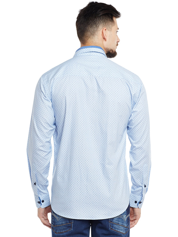 Men Sky Blue Printed Pure Cotton Pure Cotton Slim Fit Party Wear Formal Shirt