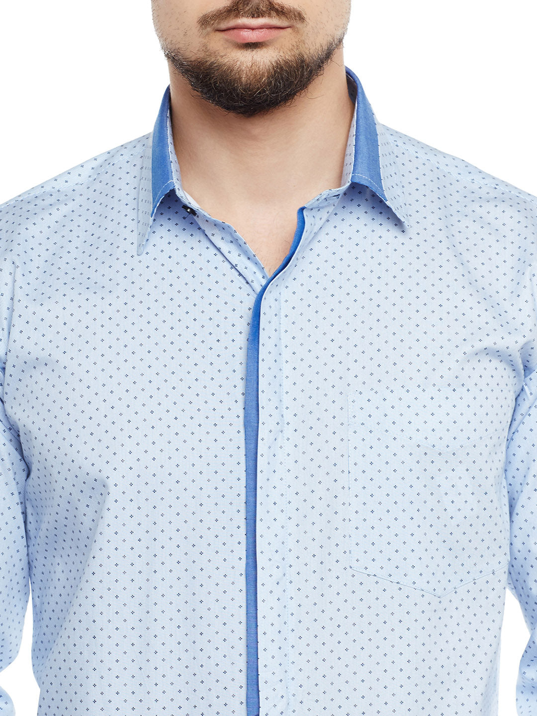 Men Sky Blue Printed Pure Cotton Pure Cotton Slim Fit Party Wear Formal Shirt