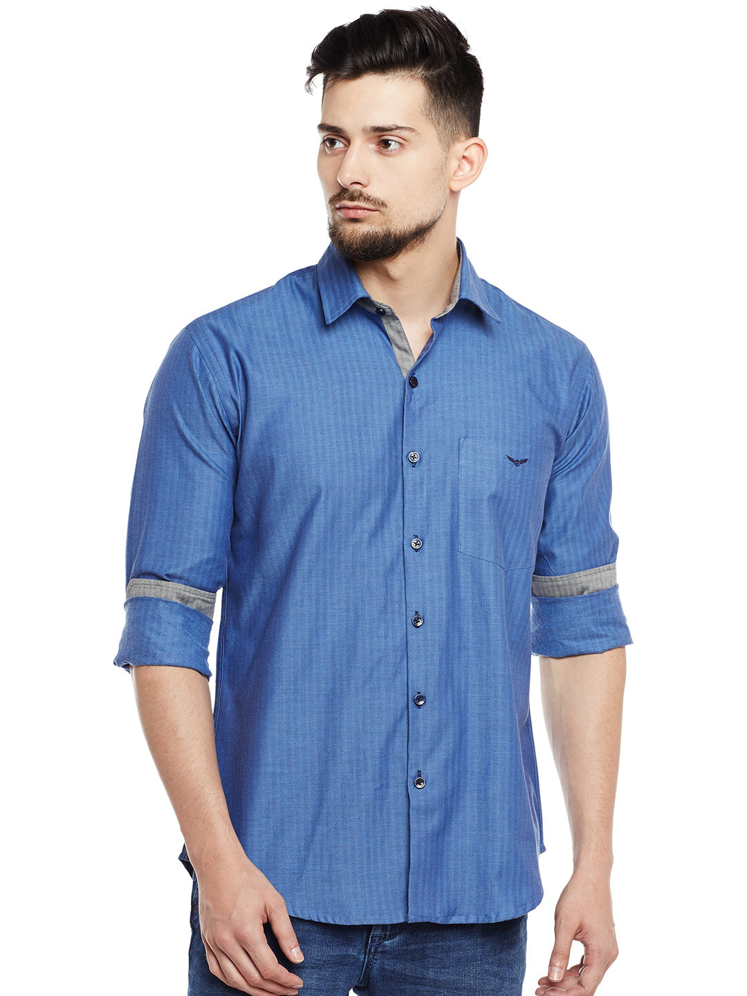 Men Turquoise Blue Solid Pure Cotton Pure Cotton Slim Fit Casual Shirt
