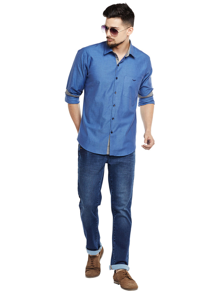 Men Turquoise Blue Solid Pure Cotton Pure Cotton Slim Fit Casual Shirt