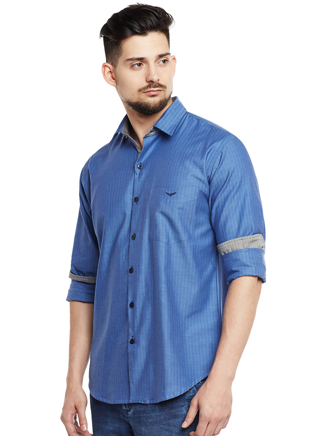 Men Turquoise Blue Solid Pure Cotton Pure Cotton Slim Fit Casual Shirt