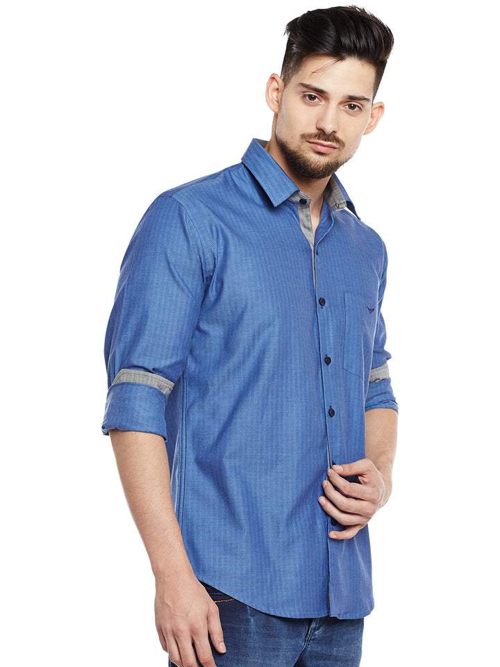 Men Turquoise Blue Solid Pure Cotton Pure Cotton Slim Fit Casual Shirt