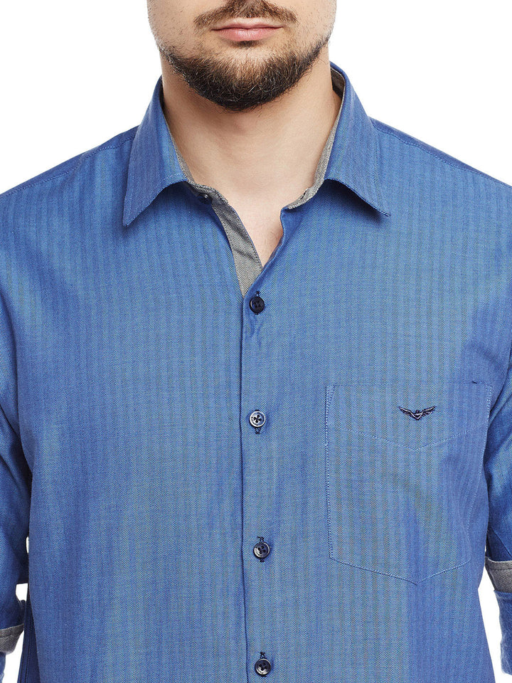 Men Turquoise Blue Solid Pure Cotton Pure Cotton Slim Fit Casual Shirt