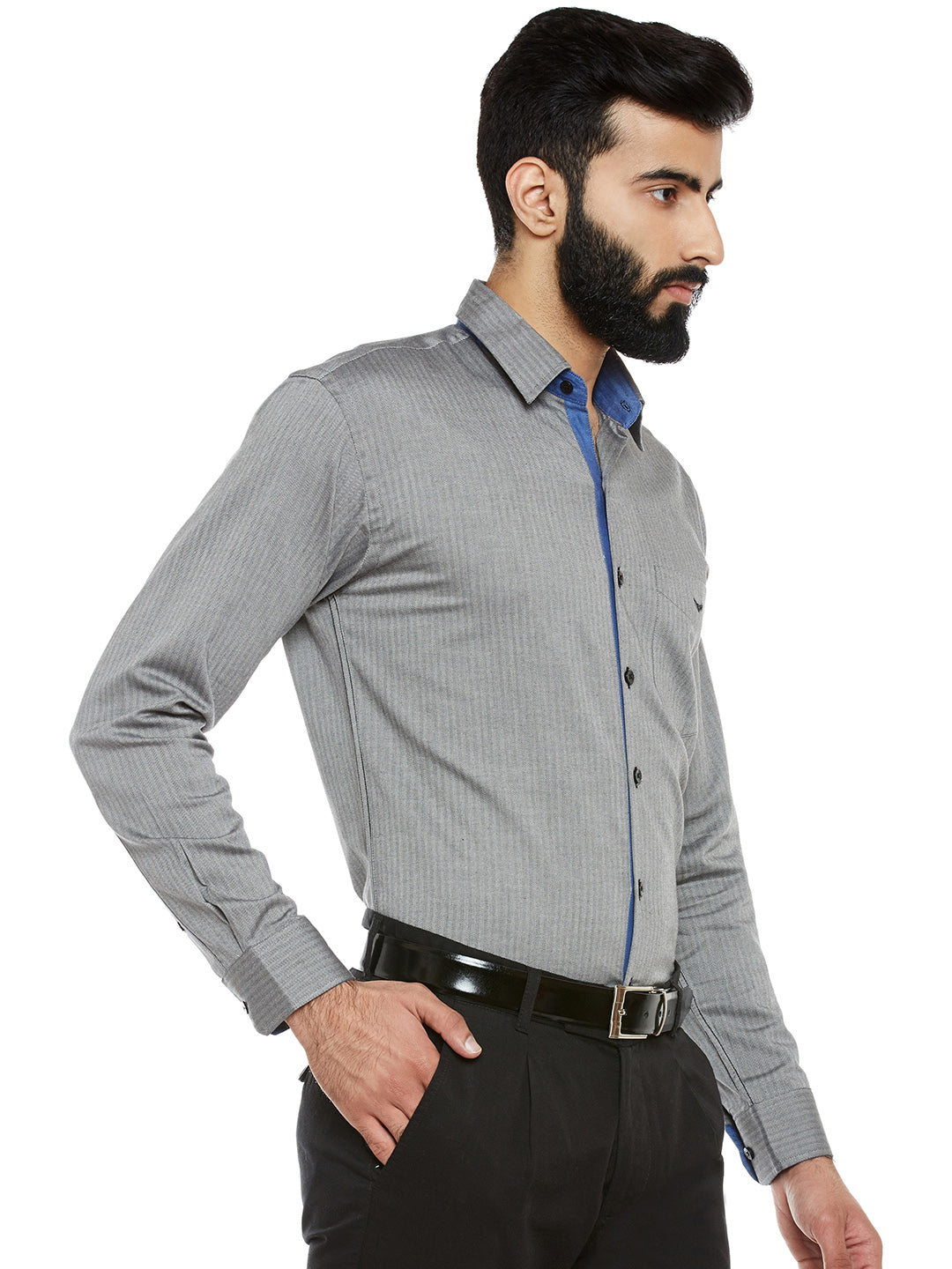 Men's  Grey Herringbone Slim Fit Pure Cotton  Formal Shirt