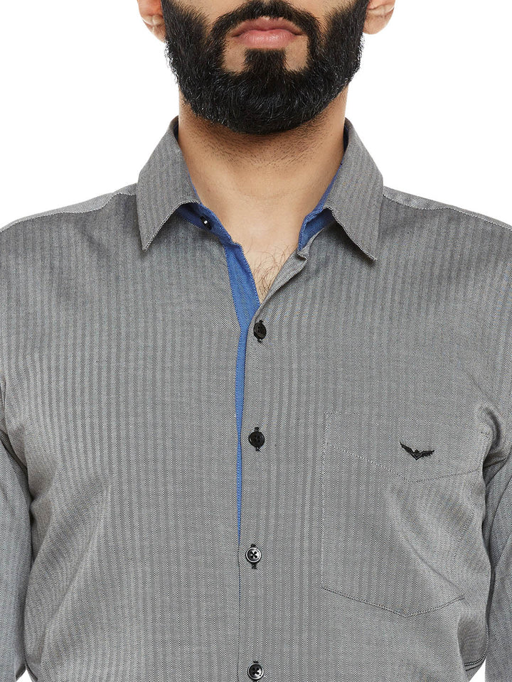 Men's  Grey Herringbone Slim Fit Pure Cotton  Formal Shirt