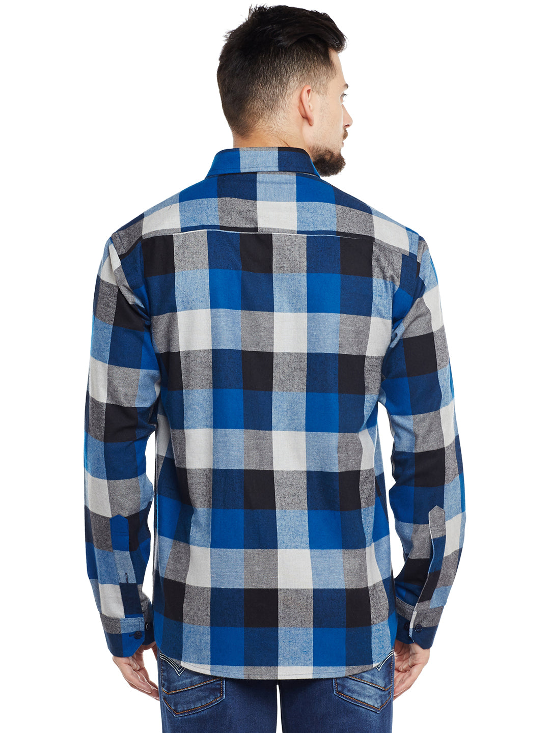 Men Navy & Blue Checked Pure Cotton Pure Cotton Slim Fit Casual Shirt