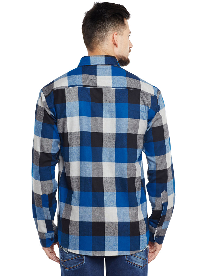 Men Navy & Blue Checked Pure Cotton Pure Cotton Slim Fit Casual Shirt