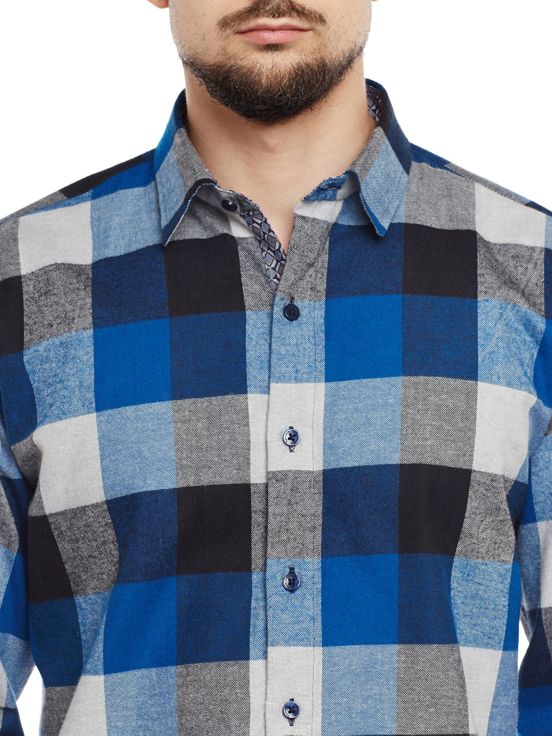 Men Navy & Blue Checked Pure Cotton Pure Cotton Slim Fit Casual Shirt