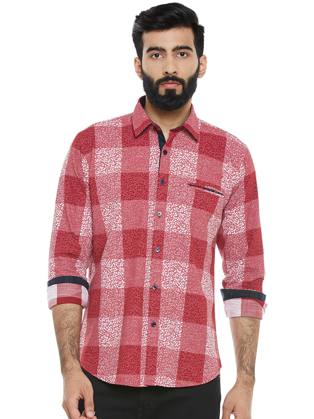 Men's  Pink Printed Slim Fit Pure Cotton Casual Shirt