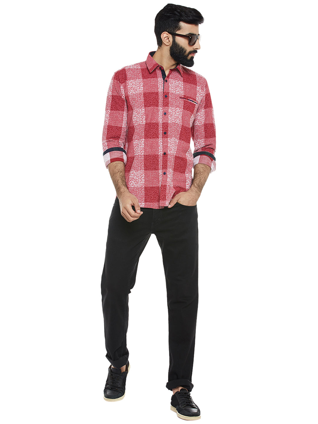 Men's  Pink Printed Slim Fit Pure Cotton Casual Shirt