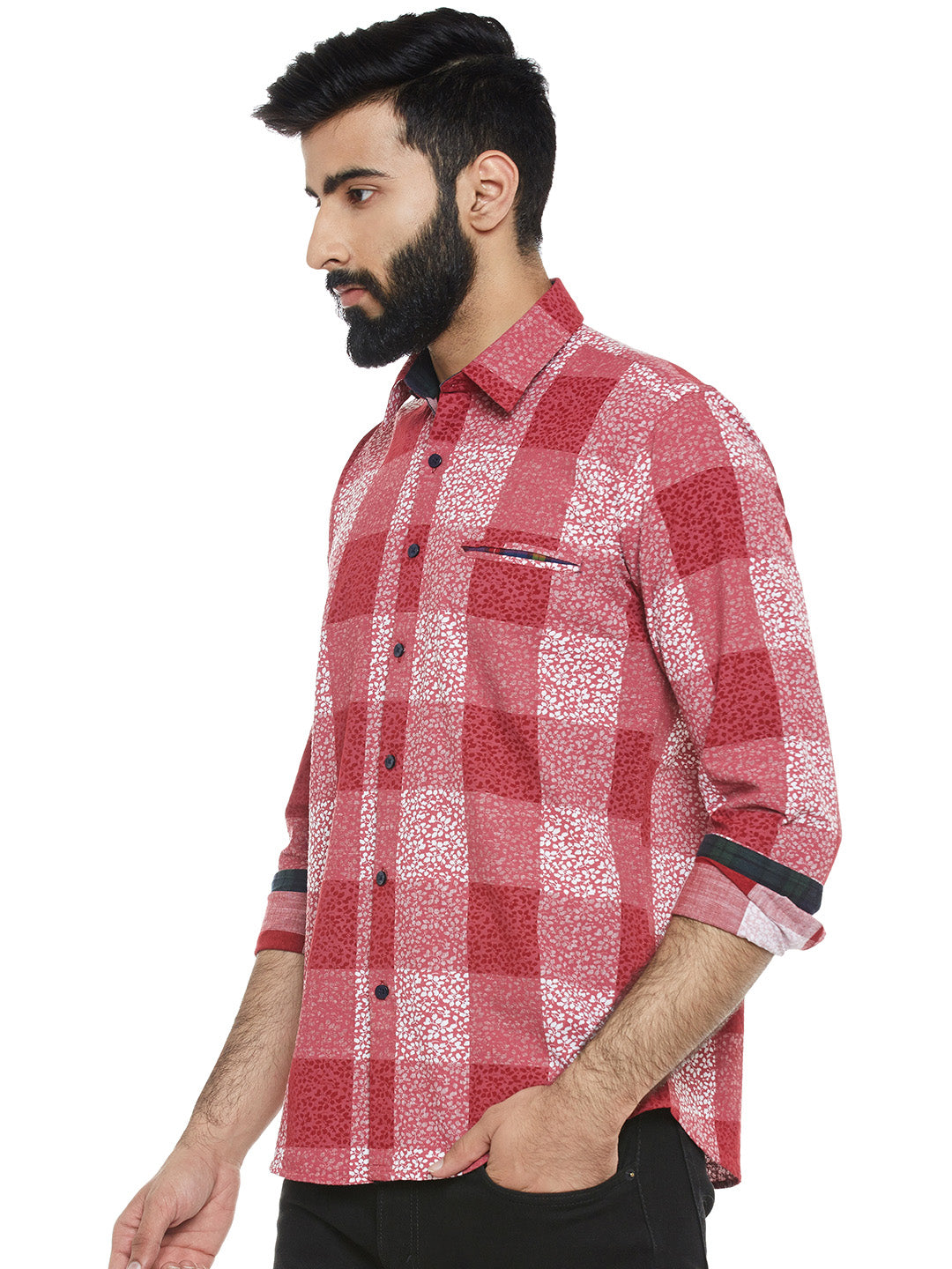 Men's  Pink Printed Slim Fit Pure Cotton Casual Shirt