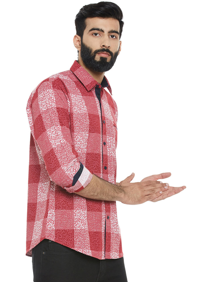 Men's  Pink Printed Slim Fit Pure Cotton Casual Shirt