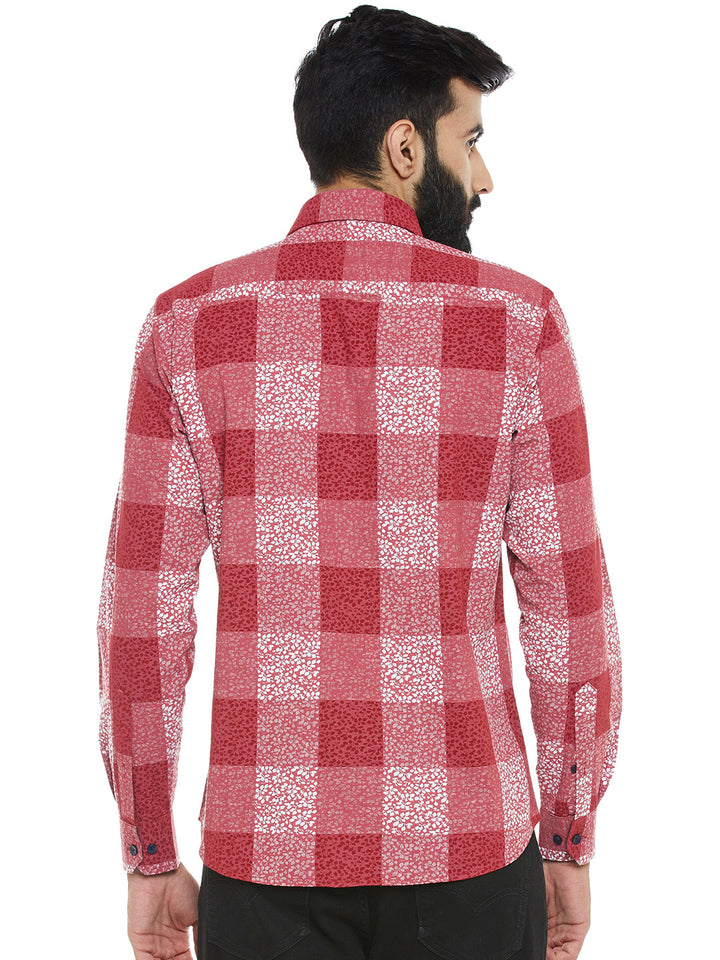 Men's  Pink Printed Slim Fit Pure Cotton Casual Shirt