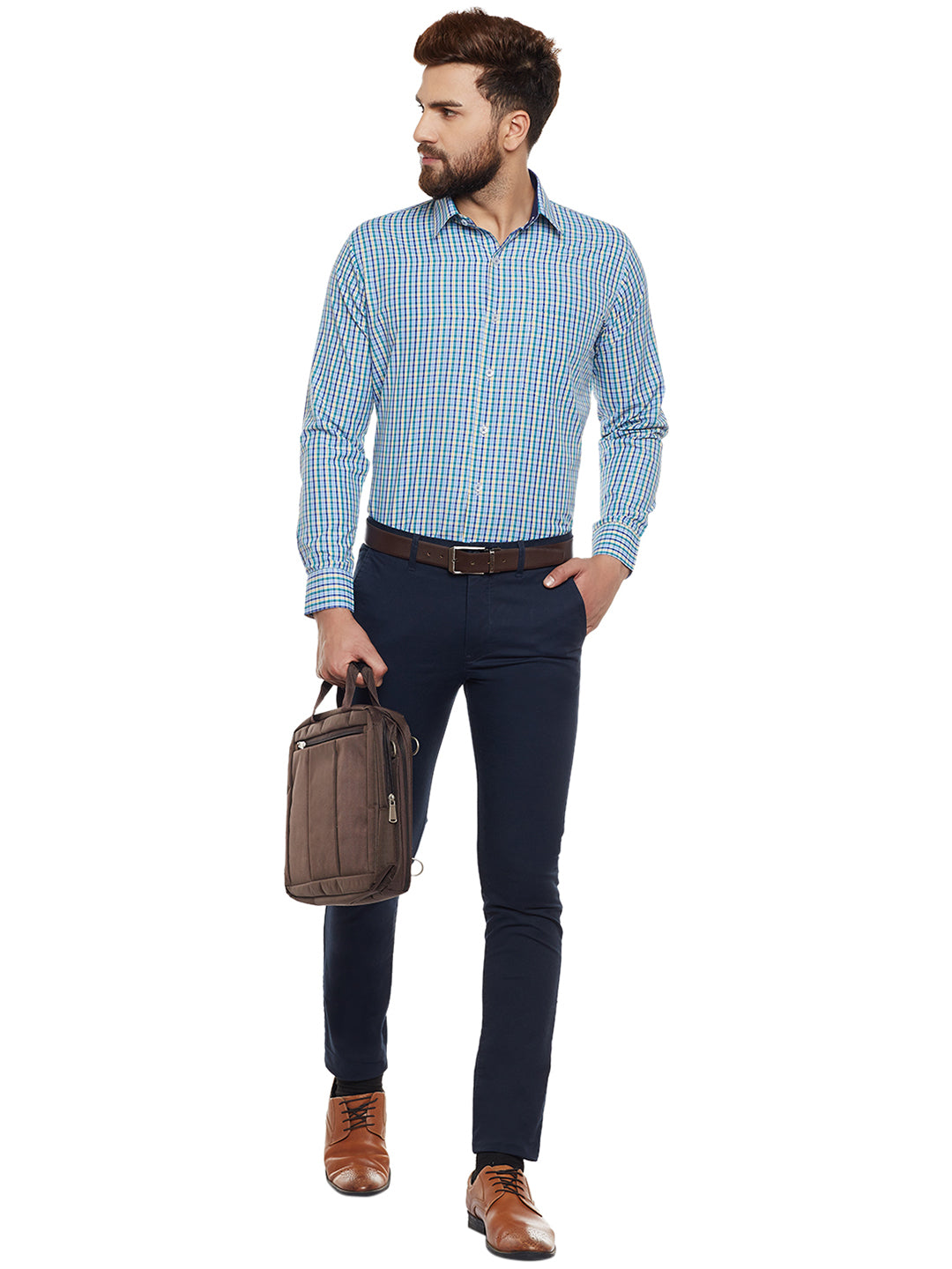 Men Green Checked Slim Fit Formal Shirt