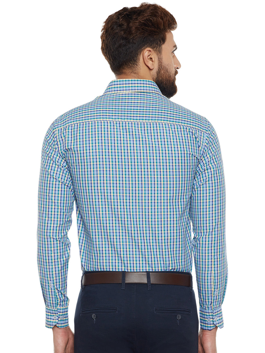 Men Green Checked Slim Fit Formal Shirt