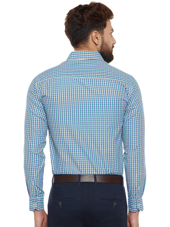 Men Green Checked Slim Fit Formal Shirt