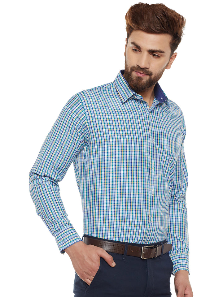 Men Green Checked Slim Fit Formal Shirt