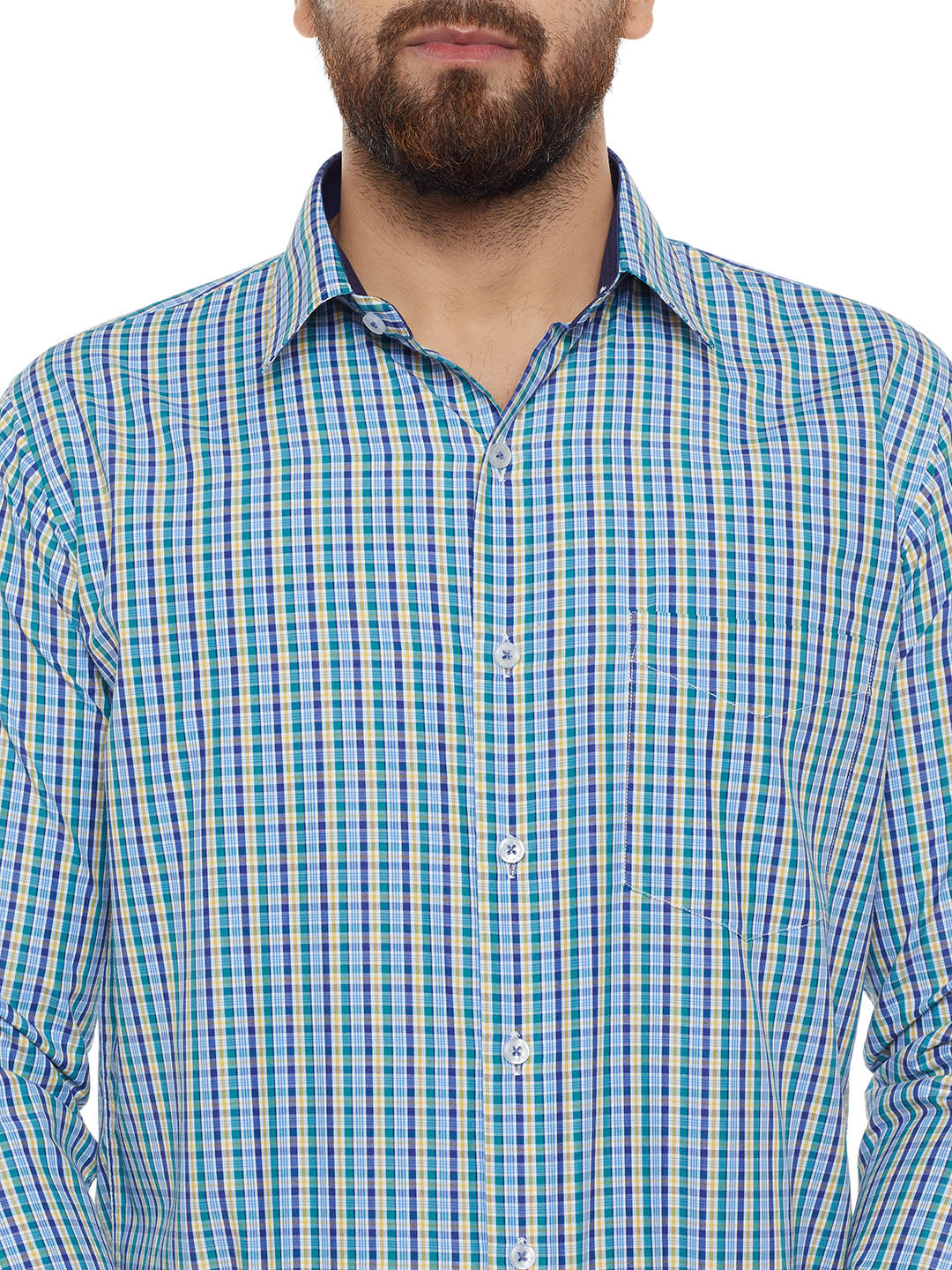 Men Green Checked Slim Fit Formal Shirt