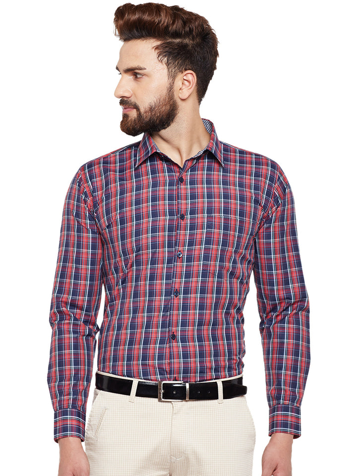 Men Red Checked Slim Fit Formal Shirt