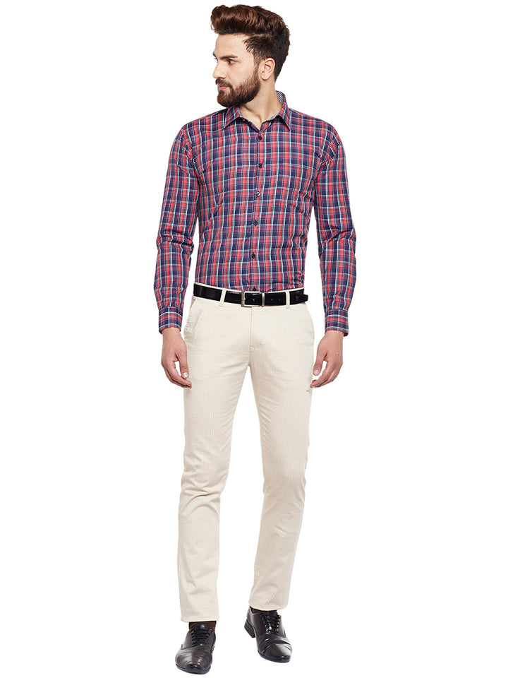 Men Red Checked Slim Fit Formal Shirt