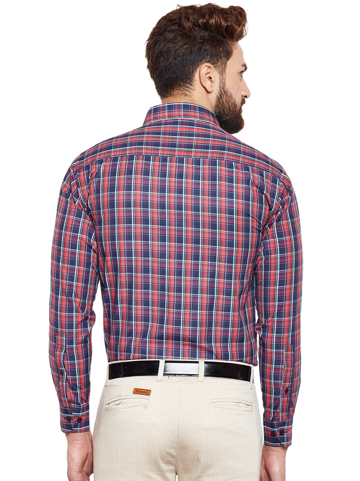 Men Red Checked Slim Fit Formal Shirt