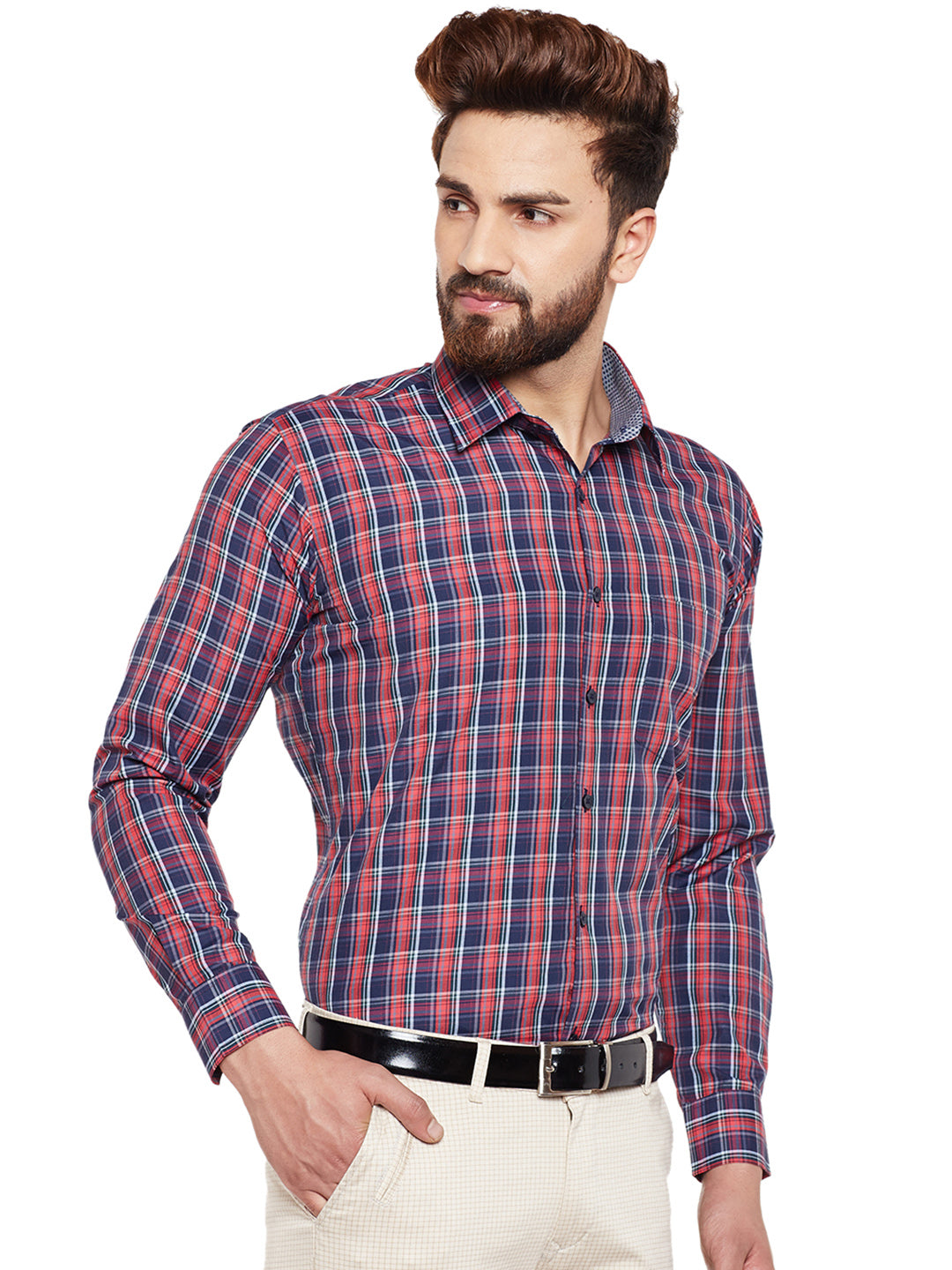 Men Red Checked Slim Fit Formal Shirt