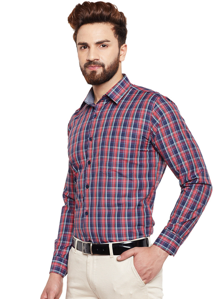 Men Red Checked Slim Fit Formal Shirt