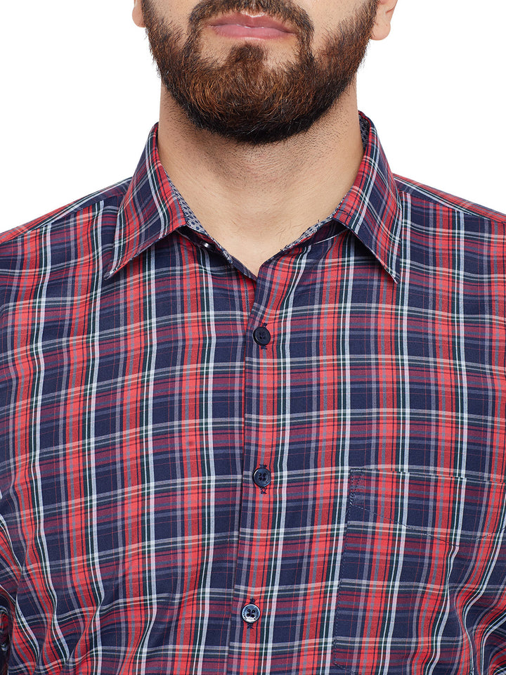 Men Red Checked Slim Fit Formal Shirt