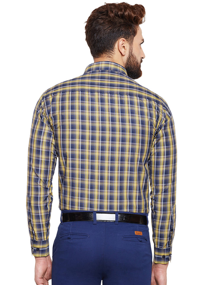 Men Yellow Checked Slim Fit Formal Shirt