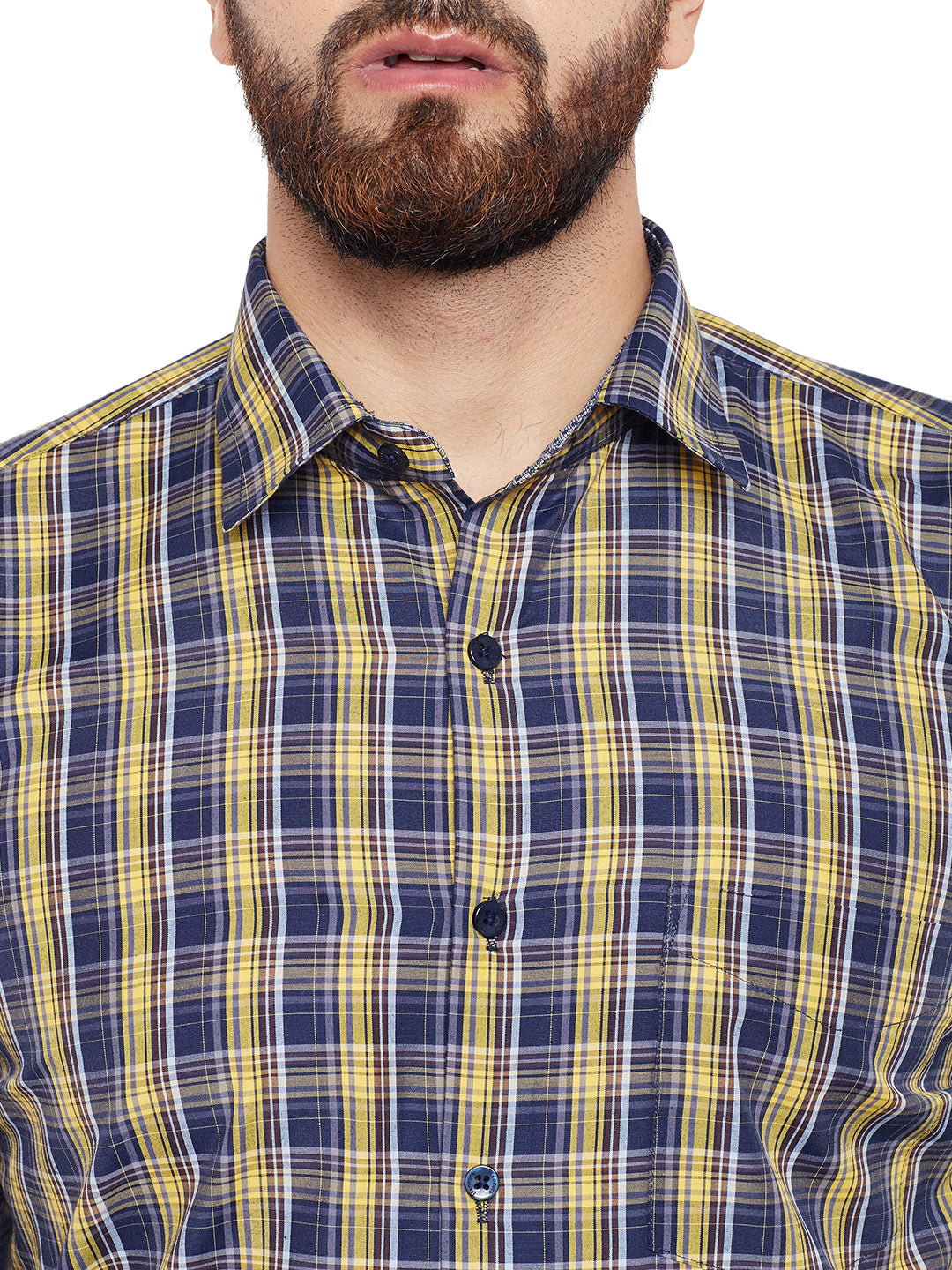 Men Yellow Checked Slim Fit Formal Shirt