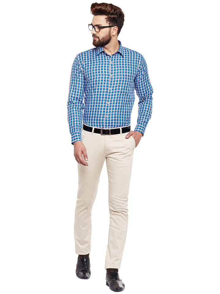 Men Blue Checked Slim Fit Formal Shirt