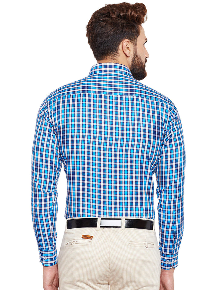 Men Blue Checked Slim Fit Formal Shirt